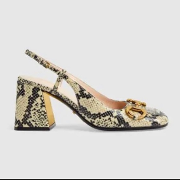 Gucci Shoes Gucci Gg Women Midheel Slingback Horsebit Python Print
